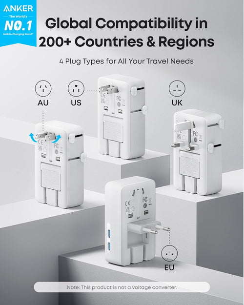 Anker Nano Travel Adapter – 5-in-1, 20W Fast Charging, Universal Plug